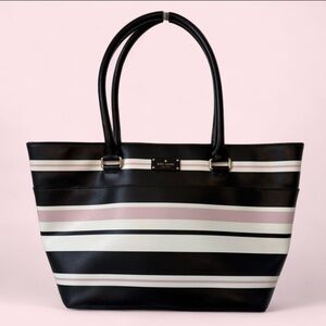 Kate Spade Black, White, and Pink Striped Tote